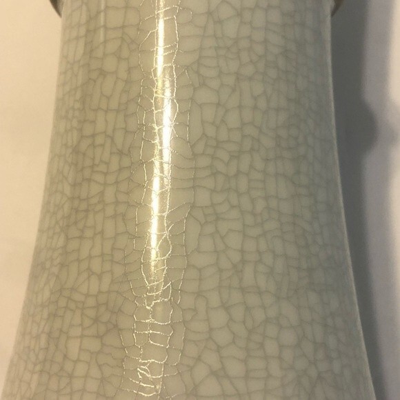 DANSK NIB Metallise Bud Vase 7.25" White Bronze Brown Band Crackle Flowers - Picture 7 of 10